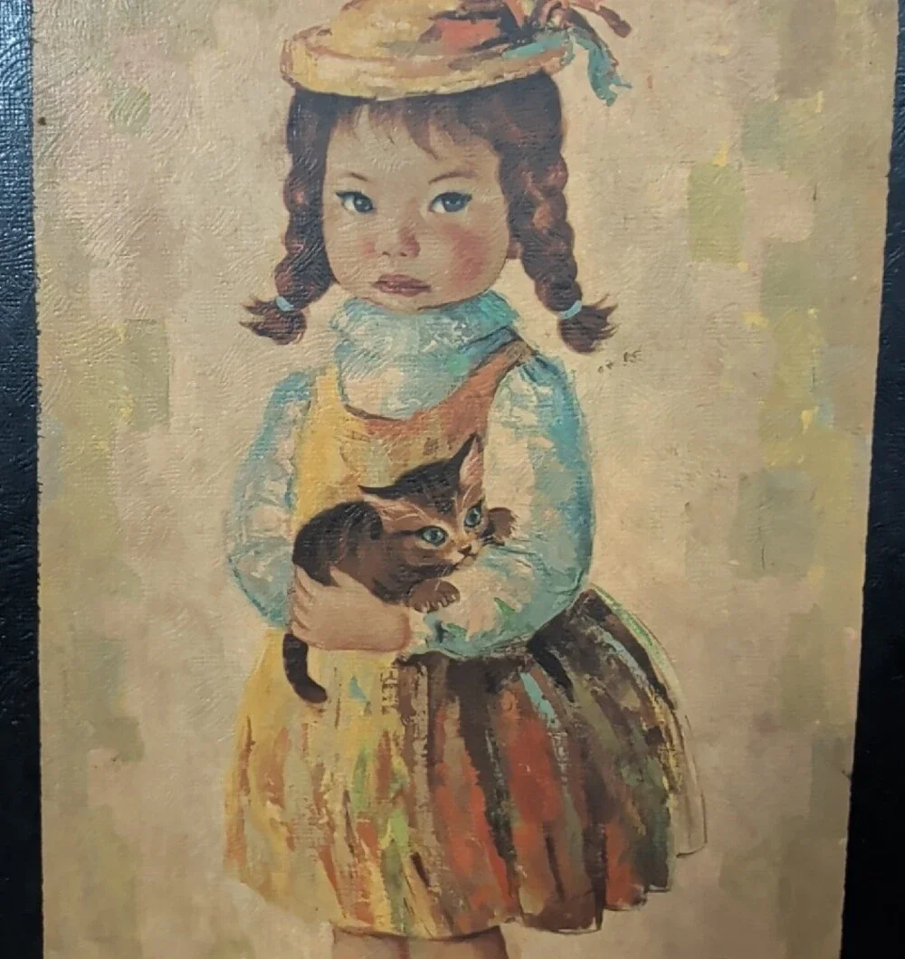 Vintage Style Framed Wall Art Set M  Medeiros Lithograph Children w Pets Dog Cat